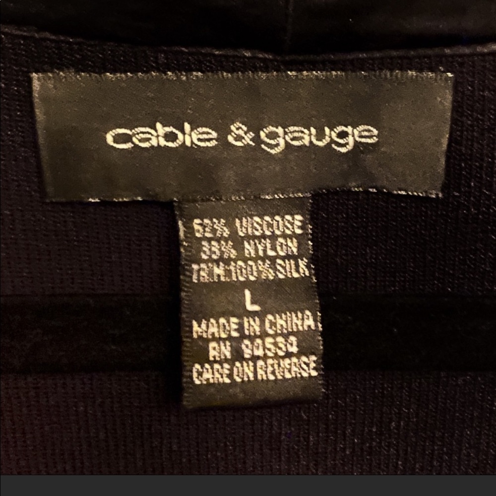 CABLE & GAUGE black sweater w/ silk detail Sz L